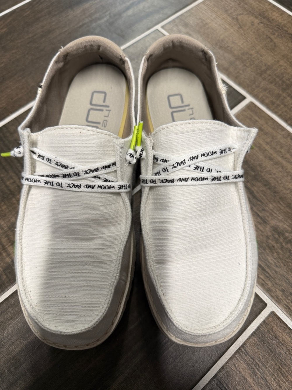 Hey Dude Wendy Star White Slip-On Sneakers in Off-White with Green Accent - Picture 2 of 9